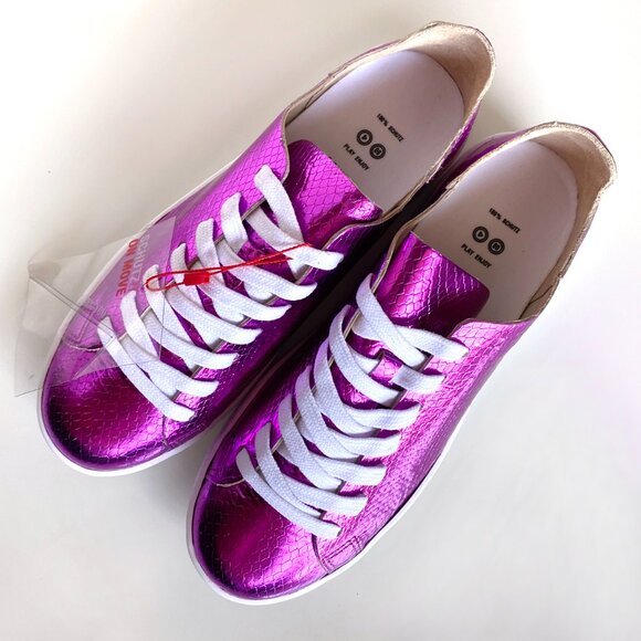 SCHUTZ *NEW Women's Ofelia Leather Sneakers 9B Lace Up Metallic Snakeskin Pink - Picture 6 of 6